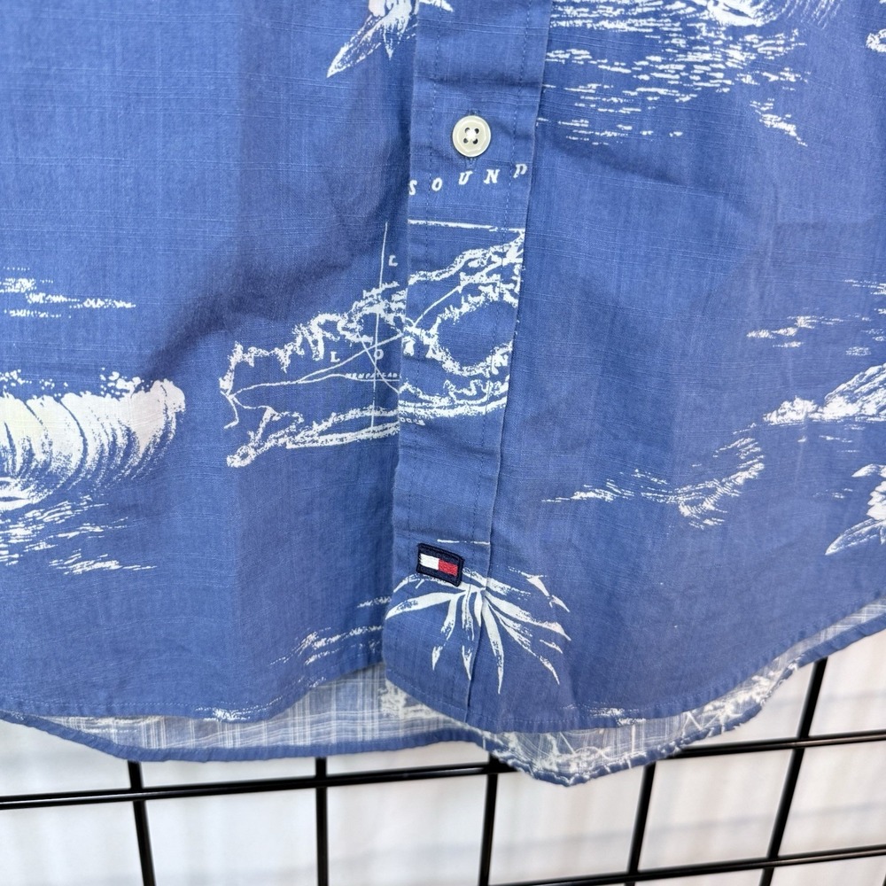 Vintage Tommy‎ Hilfiger S/S Button Down Shirt Mens M Blue Hawaiian 2002 US Open - Picture 6 of 11